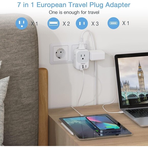Tessan Type C Travel Adapter with USB Port - TS-AP2U-EU-White Gray - Picture 6 of 6